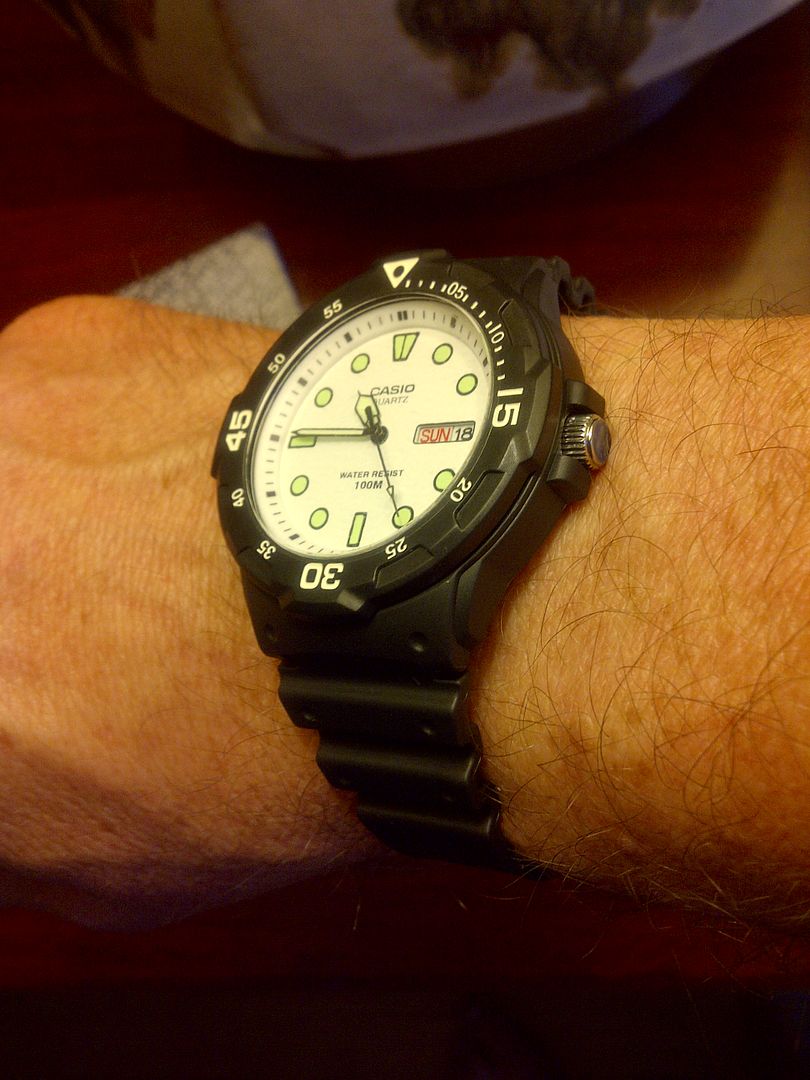 OT Affordable Dive Watch White Dial, Black Bezel, Black Rubber Strap